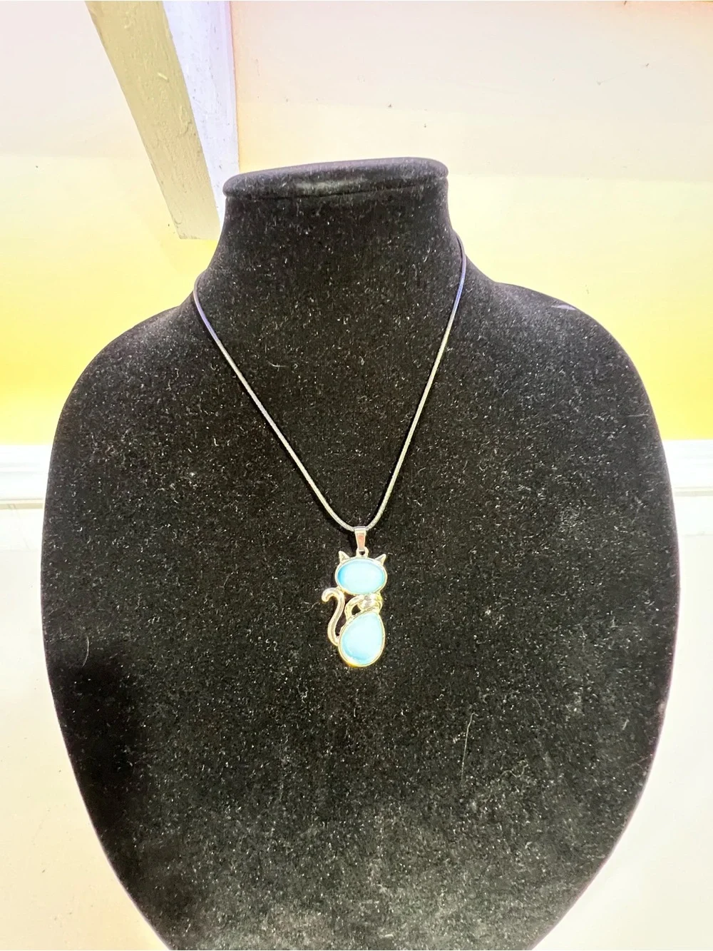 Blue Cat Opalite Pendant Necklace - Stylish Cat Jewelry
